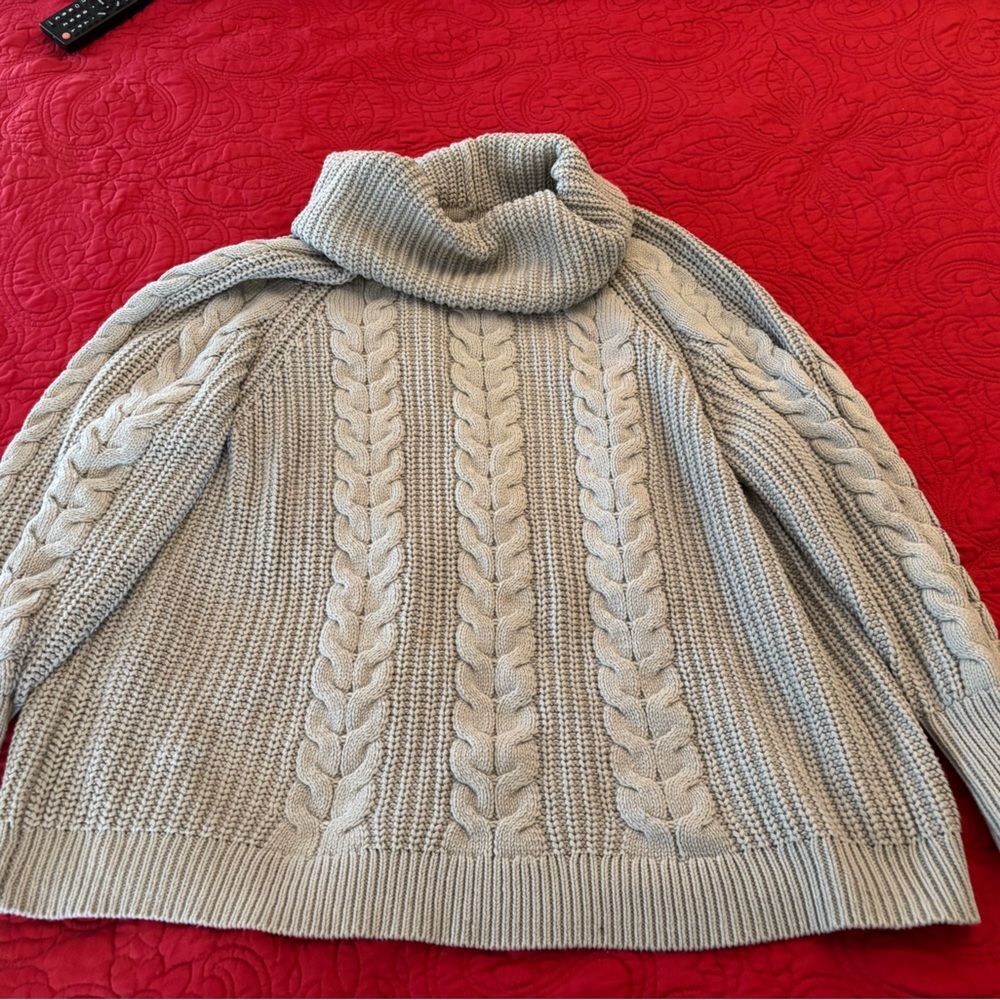 Haven Well Within Cowl Neck Cable Knit Sweater - Oversized XL Cotton Blend Gray